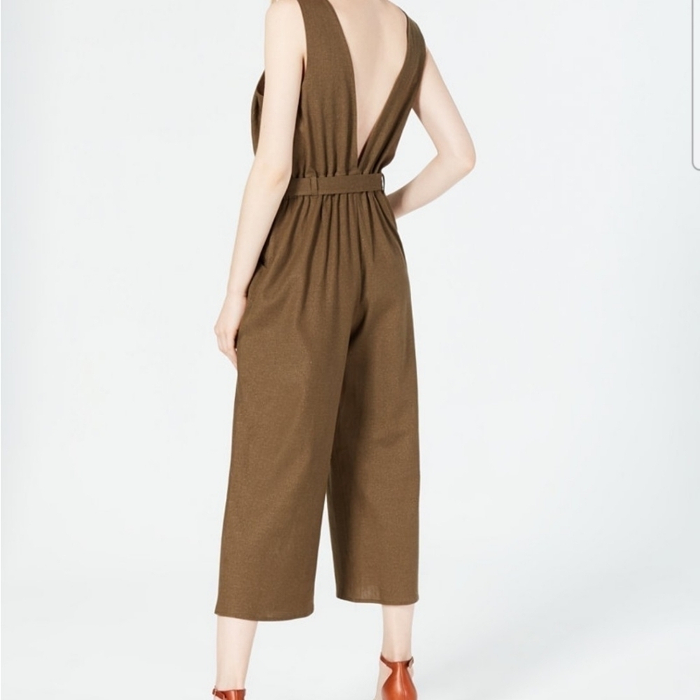 Monteau Black Linen Rayon Blend Tie-Waist V-Cutout Back Cropped Jumpsuit Size L - Picture 11 of 11